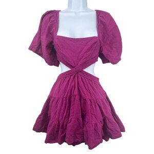 Free People Mini Dress S Raspberry Cross of Sunlight Cotton/Linen Flirty Beachy